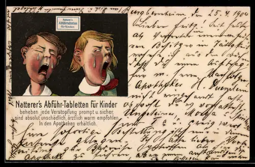 AK Reklame für Natterer`s Abführ-Tabletten für Kinder, weinende Kinder