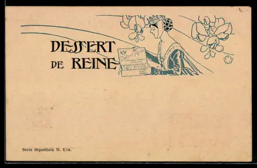 AK Hübsche Dame mit einer Schachtel Kakaoschokolade Dessert de Reine, Jugendstil