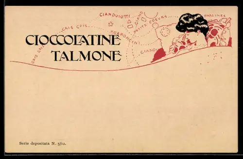 AK Hübsche Dame mit Kakao-Schokolade Cioccolatine Talmone, Jugendstil