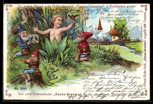 Lithographie Musizierende Zwerge, tanzender Frosch und nacktes Kind