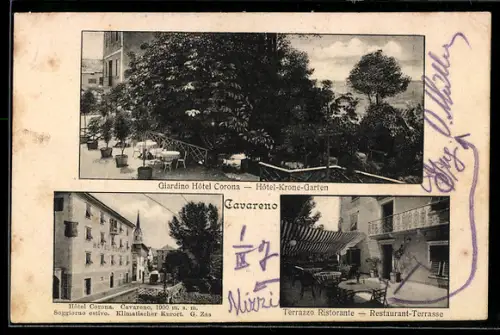 AK Cavareno, Giardino Hotel Corona, Terrazzo Ristorante, Garten des Hotel Krone, Restaurant-Terrasse