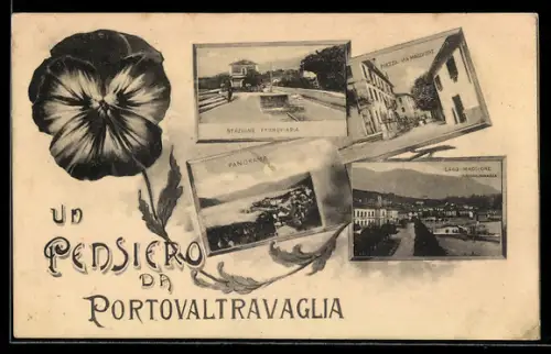 AK Portovaltravaglia, Stazione Ferroviaria, Piazza, Via Maggiore, Panorama, Lago Maggiore