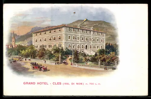 Künstler-AK Cles /Val di Non, Grand Hotel