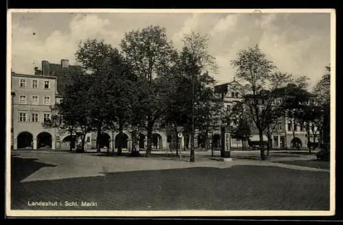 AK Landeshut i. Schl., Partie am Markt mit Grünanlagen