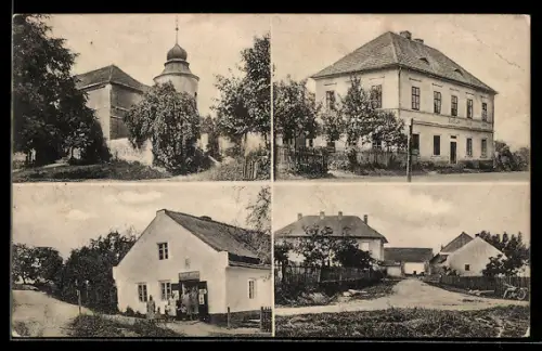 AK Jazlovice, Verschiedene Ortsansichten mit Kirchen
