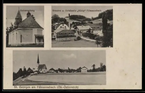 AK St. Georgen am Fillmannsbach, Brauerei und Gutsbesitz König Fillmannsbach, Kalvarienberg, Ortspartie
