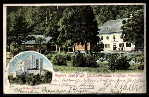 AK Aschach a. D., Gasthof Steinwand von L. Ziegler, Ruine Stauf