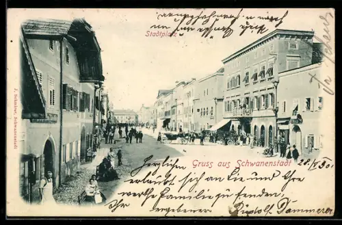 AK Schwanenstadt, Strassenpartie am Stadtplatz