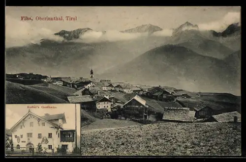 AK Fiss /Oberinnthal, Totalansicht mit Kirche und Bergpanorama