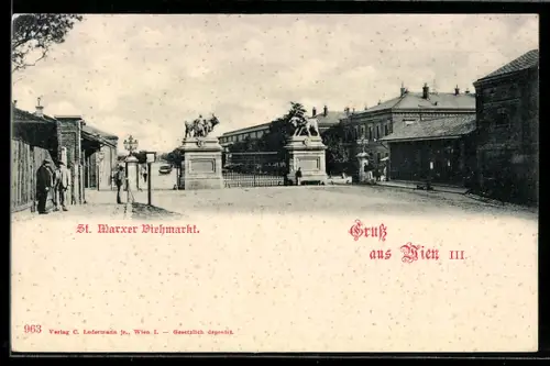 AK Wien, St. Marxer Viehmarkt mit Reiterdenkmal