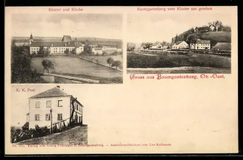 AK Baumgartenberg /Ob.-Oest., Totalansicht vom Kloster aus, Kirche, K.k. Post