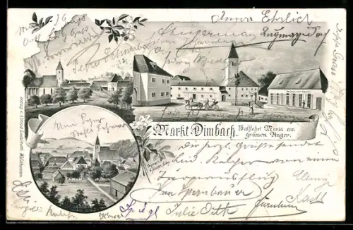 AK Dimbach, Ortspartie mit Kirche