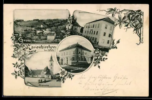 AK St. Marienkirchen a. d. Polsenz, Volksschule, Gemeindehaus, Kirchenplatz