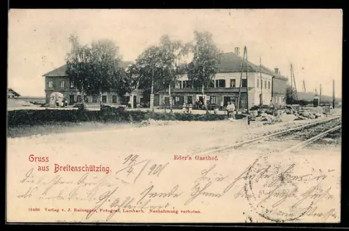 AK Schlatt /O.-Oe., Breitenschützing, Eder`s Gasthaus an der Eisenbahnstrecke