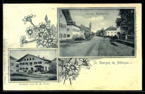 AK St. Georgen im Attergau, Gasthof und K. K. Post, Oberer Marktplatz