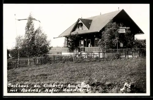 Foto-AK Enns /O.Donau, Gasthaus am Eichberg mit Andreas Hofer Weinstüberl
