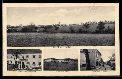 AK Katsdorf /O.-Öst., Gasthaus Reisinger, Genesungsheim, Warenhandlung Ployer, Totalansicht vom Ort