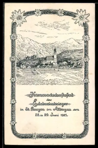 Künstler-AK St. Georgen, Kameradschaftsfest d. Edelweisskrieger 1925, Ortsansicht