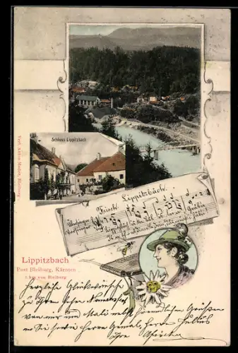 AK Lippitzbach, Ansicht vom Schloss, Ortsansicht aus der Vogelschau
