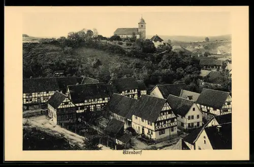 AK Utendorf, Ortsansicht mit Kirche und Fachwerkhäusern