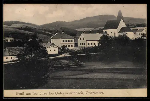 AK Schönau im Mühlkreis, Strassenpartie mit Kirche
