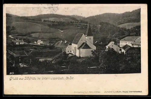 AK Schönau im Mühlkreis, Ortspartie mit Kirche