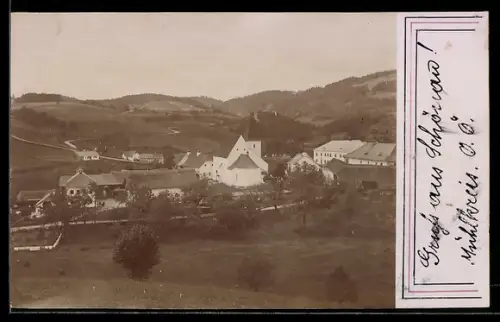 Foto-AK Schönau im Mühlkreis, Ortspartie mit Kirche