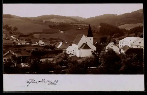 Foto-AK Schönau im Mühlkreis, Ortspartie mit Kirche