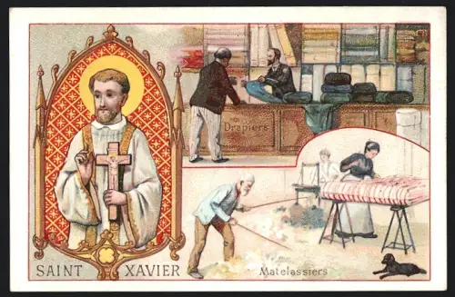 Sammelbild Paris, Chocolat Ibled, Saint Xavier, Matelassiers, Drapiers