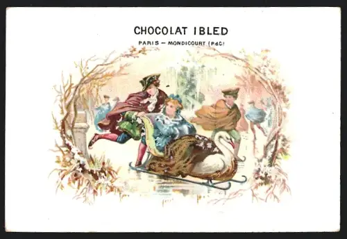Sammelbild Paris, Chocolat Ibled, Paar mit einem Schwanenschlitten