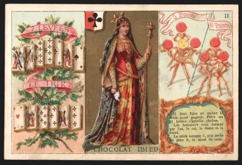 Sammelbild Paris, Chocolat Ibled, Kreuz-Dame mit Zepter