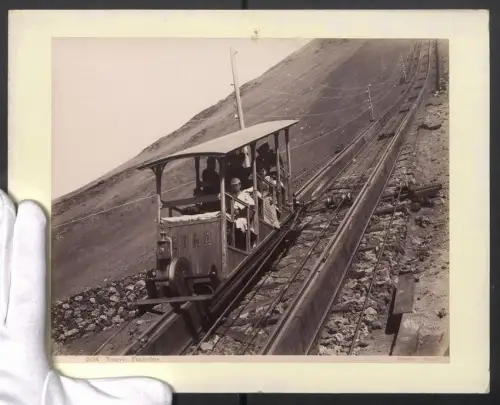 Fotografie G. Sommer, Napoli, Ansicht Neapel, Bergbahn Etna auf dem Vesuv, Vesuvio Funicolare, Grossformat 31 x 24cm