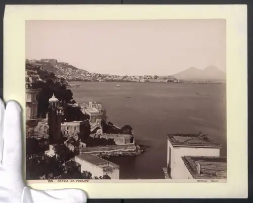 Fotografie G. Sommer, Napoli, Ansicht Napoli, Blick von Posillipo nach der Stadt, Grossformat 31 x 24cm