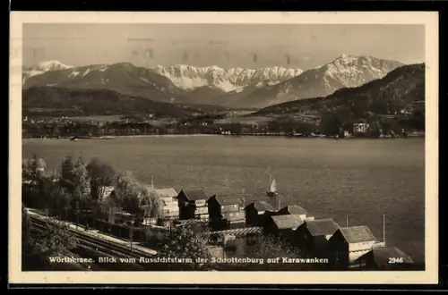 AK Klagenfurt am Wörthersee, Blick vom Aussichtsturm der Schrottenburg auf die Karawanken
