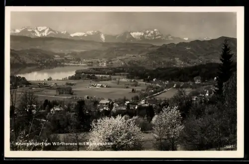 AK Krumpendorf am Wörthersee, Panorama mit Wörthersee und Karawanken
