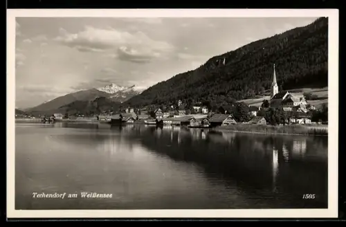 AK Techendorf am Weissensee, Panorama mit Kirche und See