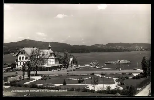 AK Reifnitz am Wörthersee, Strand mit Promenade und Ausflugsschiff