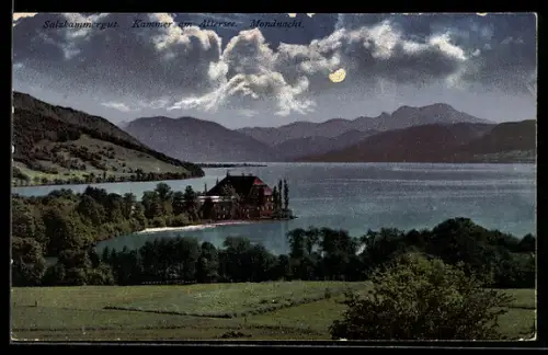 AK Kammer am Attersee, Mondnacht, See- und Gebirgspanorama