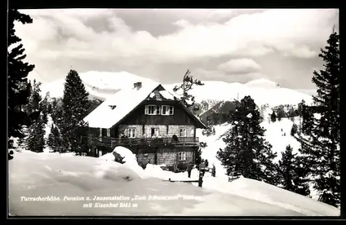 AK Turracherhöhe /Kärnten, Pension und Jausenstation Zum Schwarzsee, mit Eisenhut