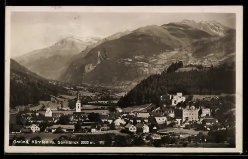 AK Gmünd /Kärnten, Panorama mit Schloss, Kirche und Sonnblick