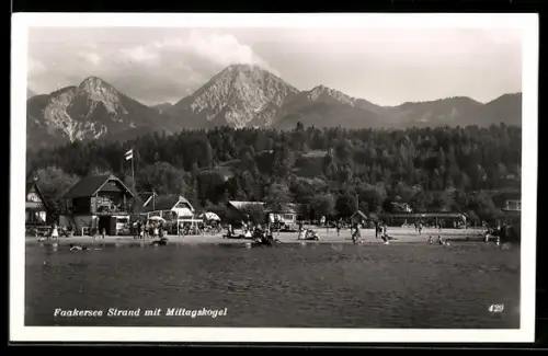 AK Faak am See, Strand mit Mittagskogel