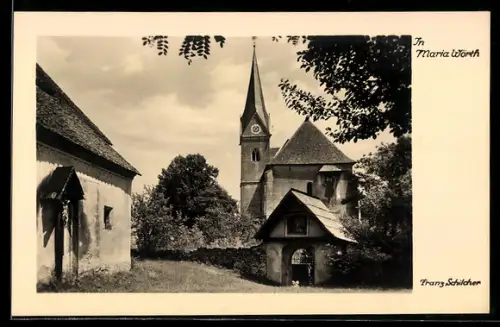 AK Maria Wörth, Kirche mit Torbau und Nebengebäuden