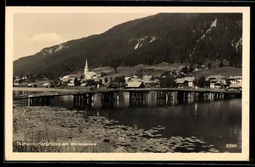 AK Techendorf am Weissensee, Brücke mit Ort und Kirche