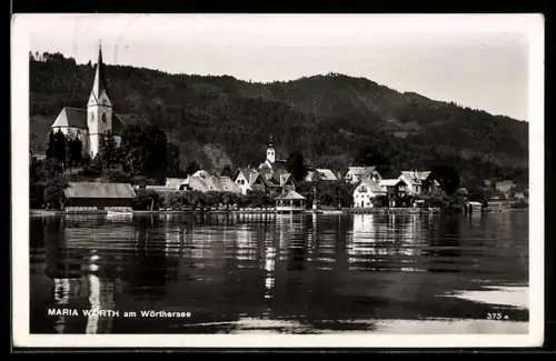 AK Maria Wörth am Wörthersee, Panorama mit Kirche und Uferhäusern