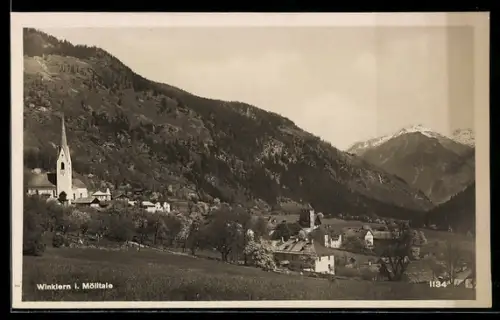 AK Winklern i. Mölltale, Panorama mit Kirche und Bergen