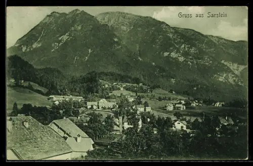 AK Bad Aussee, Gruss aus Sarstein, Gesamtansicht mit Bergen aus der Vogelschau