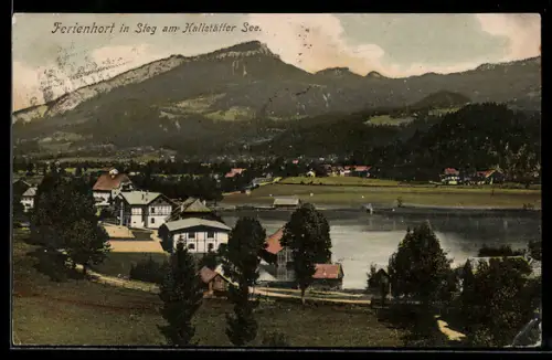 AK Bad Goisern am Hallstättersee, Steeg, Ferienhort, Uferpartie mit See und Gebirgspanorama
