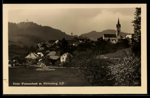 AK Unterweissenbach /O.D., Ortsansicht mit Kirche u. Kaltenberg