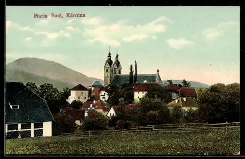 AK Maria Saal /Kärnten, Teilansicht der Ortschaft mit Kirche