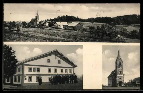 AK Engelhartszell, Stadl im Innkreis, Gasthaus zum Sauwald, Inh. I. u. M. Eder, Kirche